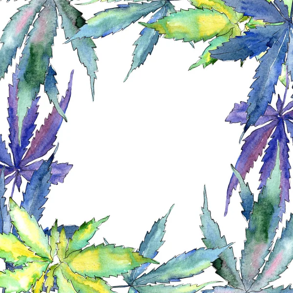 Akvarell Cannabis Gröna Blad Leaf Växt Botaniska Trädgård Blommig Bladverk — Stockfoto