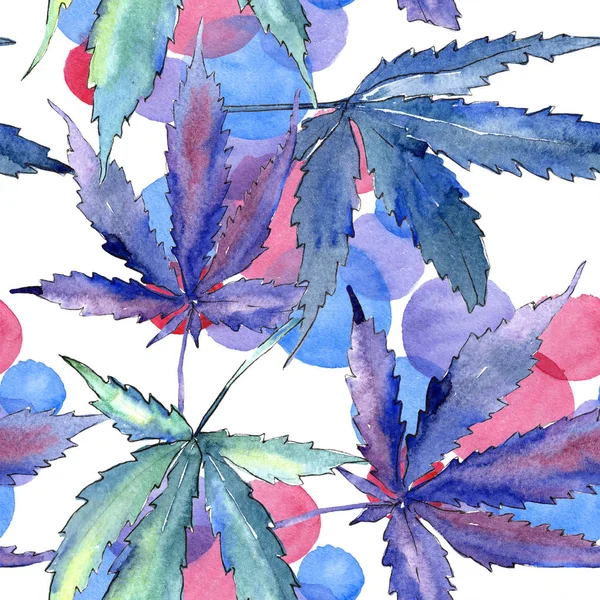 水彩大麻绿叶 叶植物植物园花叶 无缝的背景图案 织物墙纸打印纹理 包装图案的水彩画叶 — 图库照片