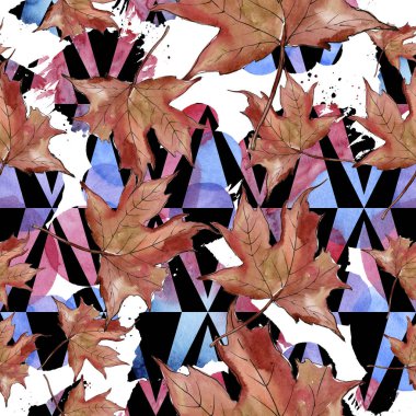 Sulu boya yeşil ve kırmızı akçaağaç yaprakları. Yaprak bitki botanik bahçe çiçek yaprakları. Sorunsuz arka plan deseni. Kumaş duvar kağıdı yazdırma doku. Aquarelle yaprak için arka plan, doku, sarıcı desen.