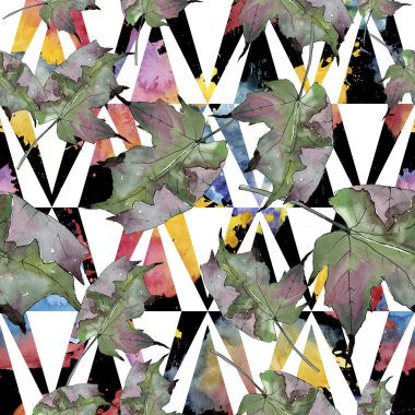 Sulu boya yeşil ve kırmızı akçaağaç yaprakları. Yaprak bitki botanik bahçe çiçek yaprakları. Sorunsuz arka plan deseni. Kumaş duvar kağıdı yazdırma doku. Aquarelle yaprak için arka plan, doku, sarıcı desen.