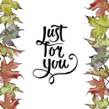 Sulu boya yeşil ve kırmızı akçaağaç yaprakları. Yaprak bitki botanik bahçe çiçek yaprakları. Çerçeve kenarlığı süsleme Meydanı. Aquarelle yaprak için arka plan, doku, sarıcı desen, çerçeve veya kenarlık.