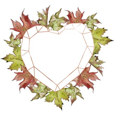 Sulu boya yeşil ve kırmızı akçaağaç yaprakları. Yaprak bitki botanik bahçe çiçek yaprakları. Çerçeve kenarlığı süsleme Meydanı. Aquarelle yaprak için arka plan, doku, sarıcı desen, çerçeve veya kenarlık.