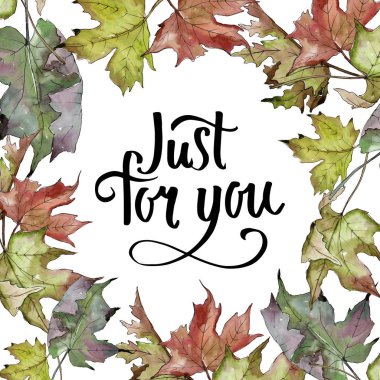 Sulu boya yeşil ve kırmızı akçaağaç yaprakları. Yaprak bitki botanik bahçe çiçek yaprakları. Çerçeve kenarlığı süsleme Meydanı. Aquarelle yaprak için arka plan, doku, sarıcı desen, çerçeve veya kenarlık.