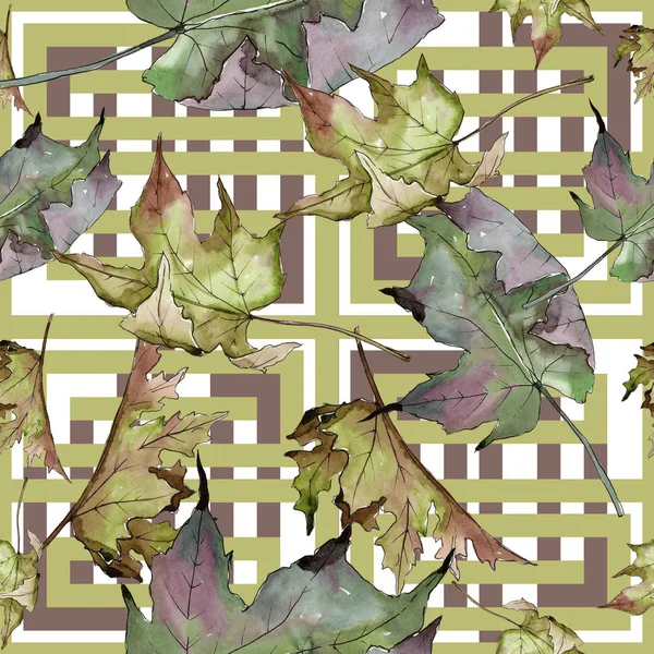 Акварель Зеленый Красный Кленовые Листья Цветочная Листва Ботанического Сада Бесшовный — стоковое фото