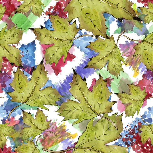 Акварель зеленый и красный кленовые листья. Цветочная листва ботанического сада. Бесшовный рисунок фона . — стоковое фото
