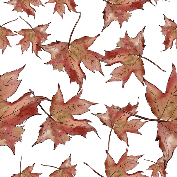 Watercolor green and red maple leaves. Leaf plant botanical garden floral foliage. Seamless background pattern. — Stock Photo, Image