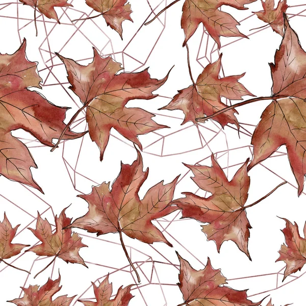 Acquerello verde e rosso foglie d'acero. Foglia vegetale orto botanico fogliame floreale. Modello di sfondo senza soluzione di continuità . — Foto Stock