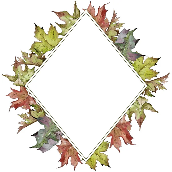 Watercolor green and red maple leaves. Leaf plant botanical garden floral foliage. Frame border ornament square. — Stock Photo, Image