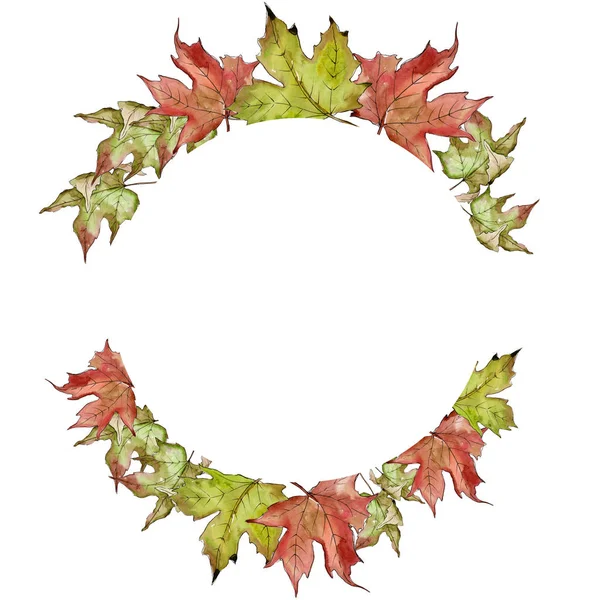 Watercolor green and red maple leaves. Leaf plant botanical garden floral foliage. Frame border ornament square. — Stock Photo, Image