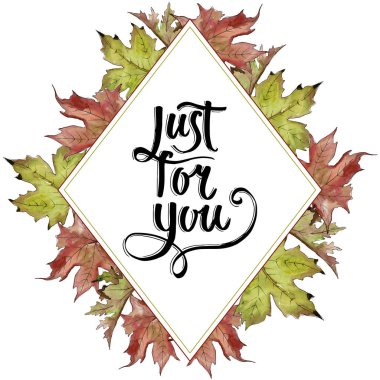 Sulu boya yeşil ve kırmızı akçaağaç yaprakları. Yaprak bitki botanik bahçe çiçek yaprakları. Çerçeve kenarlığı süsleme Meydanı. Aquarelle yaprak için arka plan, doku, sarıcı desen, çerçeve veya kenarlık.