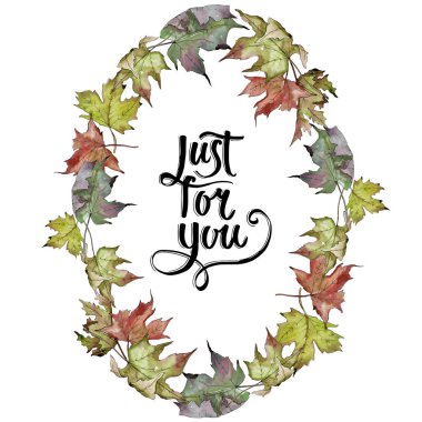 Sulu boya yeşil ve kırmızı akçaağaç yaprakları. Yaprak bitki botanik bahçe çiçek yaprakları. Çerçeve kenarlığı süsleme Meydanı. Aquarelle yaprak için arka plan, doku, sarıcı desen, çerçeve veya kenarlık.