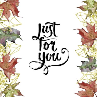 Sulu boya yeşil ve kırmızı akçaağaç yaprakları. Yaprak bitki botanik bahçe çiçek yaprakları. Çerçeve kenarlığı süsleme Meydanı. Aquarelle yaprak için arka plan, doku, sarıcı desen, çerçeve veya kenarlık.