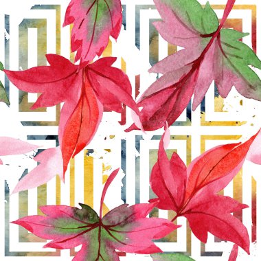 Renkli sonbahar yaprakları suluboya tarzında. Sorunsuz arka plan deseni. Kumaş duvar kağıdı yazdırma doku. Aquarelle yaprak için arka plan, doku, sarıcı desen, çerçeve veya kenarlık.