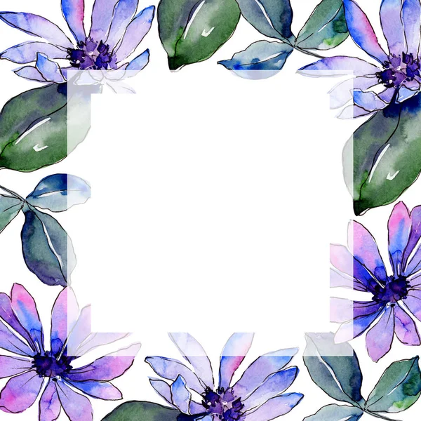 Watercolor Purple African Daisy Floral Botanical Flower Frame Border Ornament — Stock Photo, Image