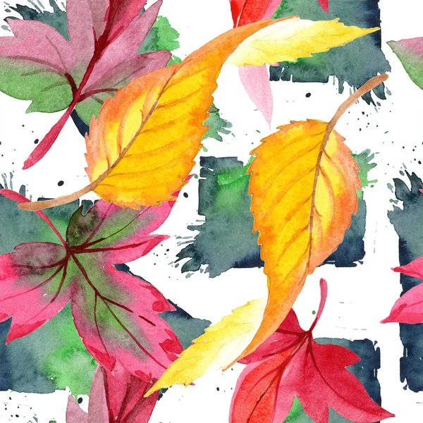 Colorful Autumn Leaves Watercolor Style Seamless Background Pattern Fabric Wallpaper — Stock Photo, Image