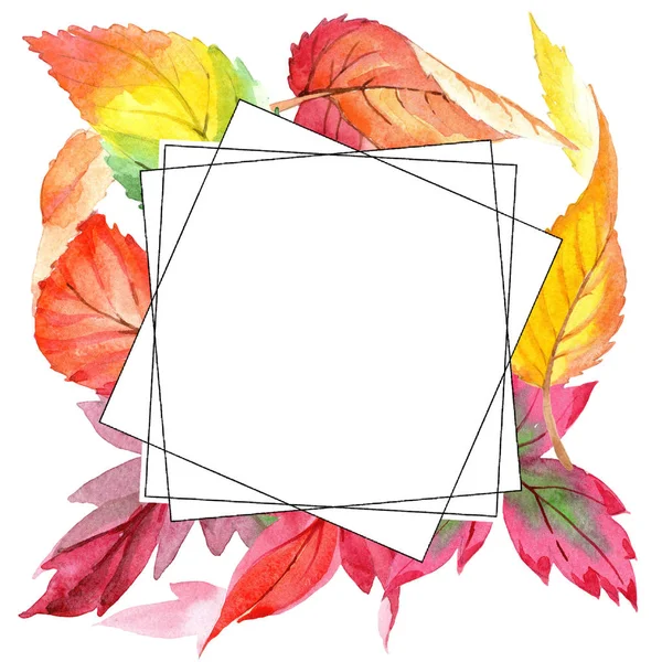 五颜六色的秋叶以水彩的风格 框边框装饰广场 包装图案 框架或边框的水彩画叶 — 图库照片