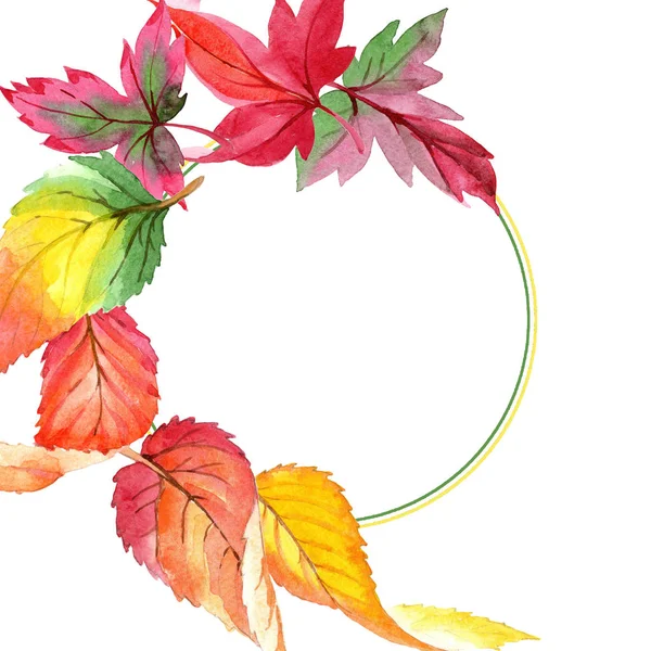 Kleurrijke Herfstbladeren Een Aquarel Stijl Frame Grens Ornament Vierkant Aquarelle — Stockfoto