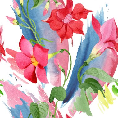 Suluboya kırmızı dipladies çiçek. Botanik çiçek. Sorunsuz arka plan deseni.