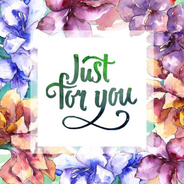 Suluboya mor amaryllis çiçek. Çerçeve kenarlığı süsleme Meydanı.