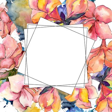 Sulu boya turuncu amaryllis çiçek. Çerçeve kenarlığı süsleme Meydanı.