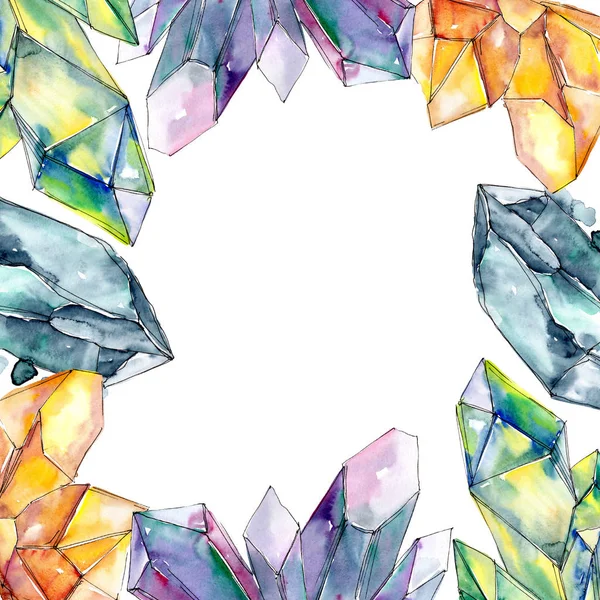 Pedra de diamante colorido jóias mineral. Quadro borda ornamento quadrado . — Fotografia de Stock
