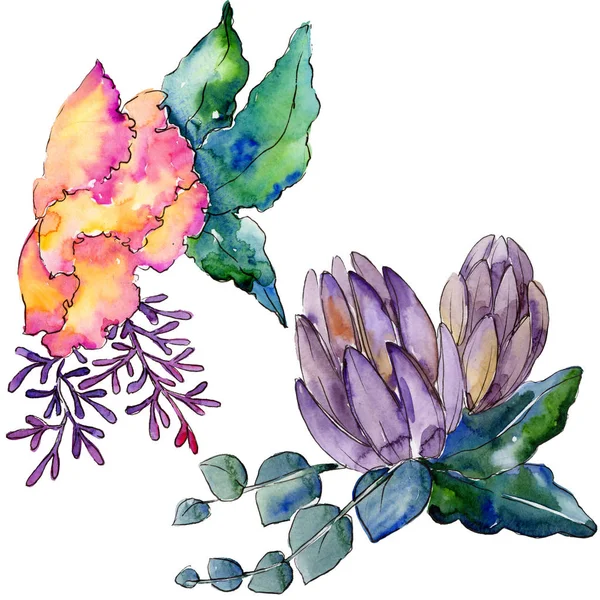 Акварельні барвисті букетні квіти. Квіткова ботанічна квітка. Ізольований елемент ілюстрації . — стокове фото