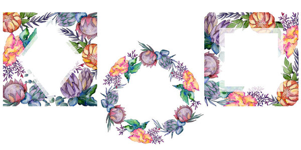 Акварель красочные букеты цветов. Граничный орнамент
.