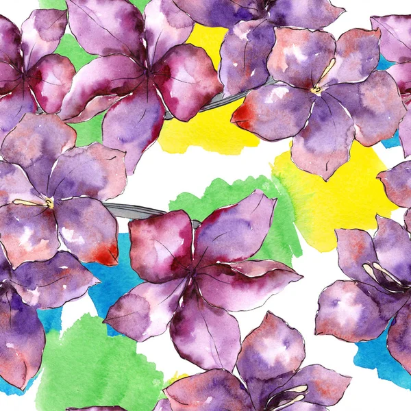 Aquarelle violet amaryllis fleur. Modèle de fond sans couture . — Photo