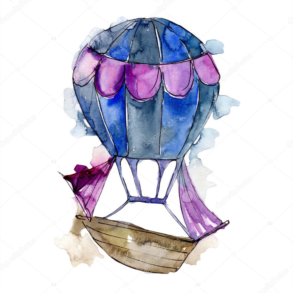 Blue hot air balloon background fly air transport illustration.