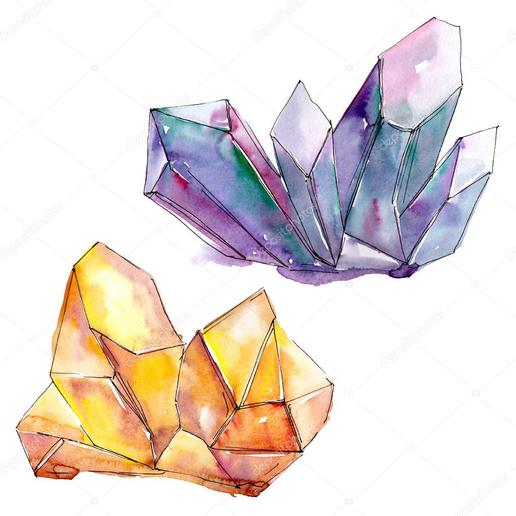 Purple and orange diamond rock jewelry mineral. Isolated illustration element.