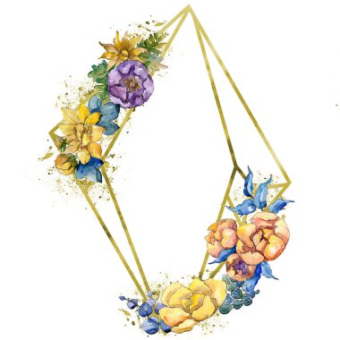 Sulu boya renkli buket çiçek. Botanik çiçek. İzole illüstrasyon öğesi.