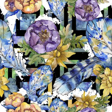 Sulu boya renkli buket çiçek. Sorunsuz arka plan deseni.