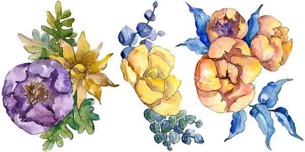 Acquerello fiori bouquet colorati. Fiore botanico floreale. Elemento di illustrazione isolato . — Foto Stock