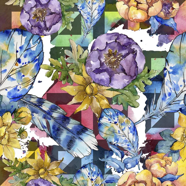 Akvarell färgglad bukett blommor. Sömlös bakgrundsmönster. — Stockfoto