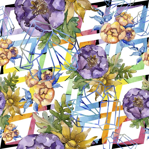 Ακουαρέλα πολύχρωμο μπουκέτο λουλούδια. Απρόσκοπτη υπόβαθρο μοτίβο. — Φωτογραφία Αρχείου