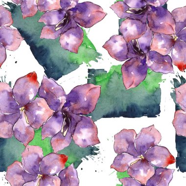 Suluboya mor amaryllis çiçek. Sorunsuz arka plan deseni.