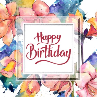 Sulu boya turuncu amaryllis çiçek. Çerçeve kenarlığı süsleme Meydanı.