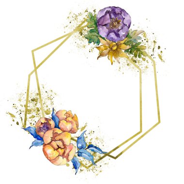 Sulu boya renkli buket çiçek. Botanik çiçek. İzole illüstrasyon öğesi.