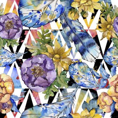 Sulu boya renkli buket çiçek. Sorunsuz arka plan deseni.