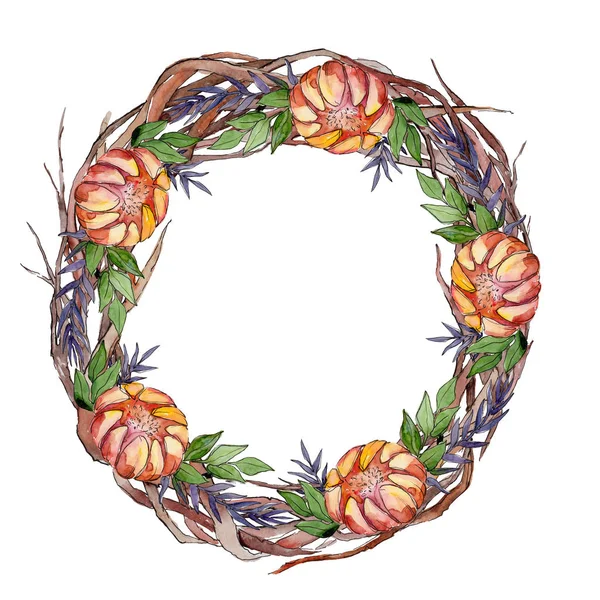 Aquarel kleurrijke boeket bloemen. Frame grens ornament vierkant. — Stockfoto