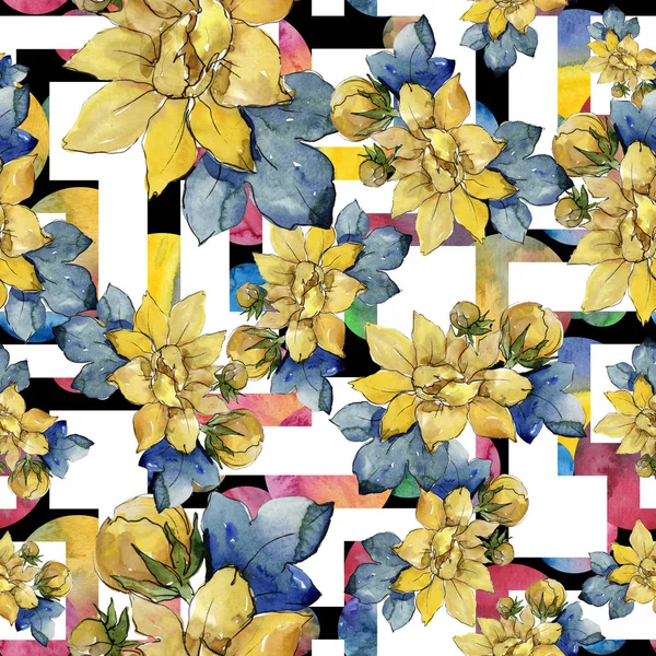 Sulu boya renkli buket çiçek. Sorunsuz arka plan deseni.