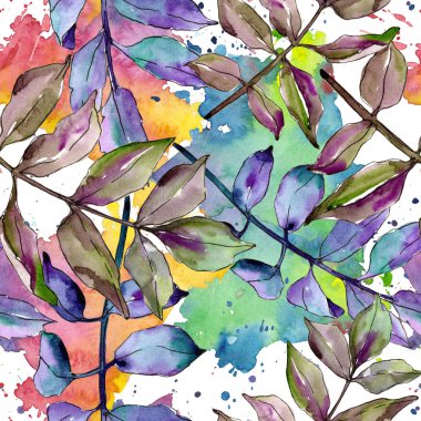 Yeşil kül bırakır. Yaprak bitki botanik bahçe çiçek yaprakları. Sorunsuz arka plan deseni. Kumaş duvar kağıdı yazdırma doku. Aquarelle yaprak için arka plan, doku, sarıcı desen, çerçeve veya kenarlık.