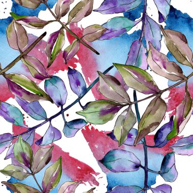 Yeşil kül bırakır. Yaprak bitki botanik bahçe çiçek yaprakları. Sorunsuz arka plan deseni. Kumaş duvar kağıdı yazdırma doku. Aquarelle yaprak için arka plan, doku, sarıcı desen, çerçeve veya kenarlık.