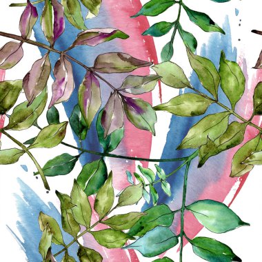 Yeşil kül bırakır. Yaprak bitki botanik bahçe çiçek yaprakları. Sorunsuz arka plan deseni. Kumaş duvar kağıdı yazdırma doku. Aquarelle yaprak için arka plan, doku, sarıcı desen, çerçeve veya kenarlık.