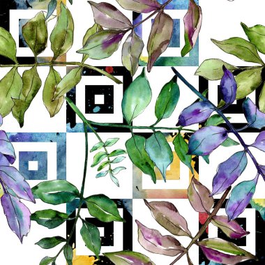 Yeşil kül bırakır. Yaprak bitki botanik bahçe çiçek yaprakları. Sorunsuz arka plan deseni. Kumaş duvar kağıdı yazdırma doku. Aquarelle yaprak için arka plan, doku, sarıcı desen, çerçeve veya kenarlık.