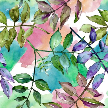 Yeşil kül bırakır. Yaprak bitki botanik bahçe çiçek yaprakları. Sorunsuz arka plan deseni. Kumaş duvar kağıdı yazdırma doku. Aquarelle yaprak için arka plan, doku, sarıcı desen, çerçeve veya kenarlık.