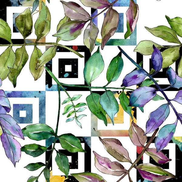 Yeşil kül bırakır. Yaprak bitki botanik bahçe çiçek yaprakları. Sorunsuz arka plan deseni. Kumaş duvar kağıdı yazdırma doku. Aquarelle yaprak için arka plan, doku, sarıcı desen, çerçeve veya kenarlık.