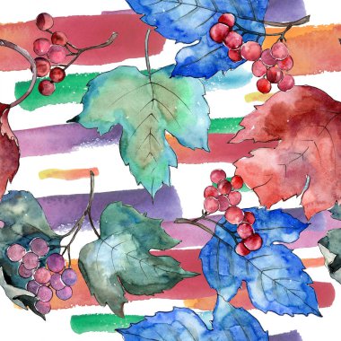 Renkli sonbahar vibirnum yaprağı. Yaprak bitki botanik bahçe çiçek yaprakları. Sorunsuz arka plan deseni. Kumaş duvar kağıdı yazdırma doku. Aquarelle yaprak için arka plan, doku, sarıcı desen.