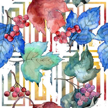 Renkli sonbahar vibirnum yaprağı. Yaprak bitki botanik bahçe çiçek yaprakları. Sorunsuz arka plan deseni. Kumaş duvar kağıdı yazdırma doku. Aquarelle yaprak için arka plan, doku, sarıcı desen.