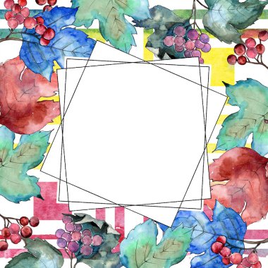 Renkli sonbahar vibirnum yaprağı. Yaprak bitki botanik bahçe çiçek yaprakları. Çerçeve kenarlığı süsleme Meydanı. Aquarelle yaprak için arka plan, doku, sarıcı desen, çerçeve veya kenarlık.